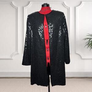 Vintage 90's Jewel Queen Women's Sequin Silk Long Whimsigoth Cardigan Size S
